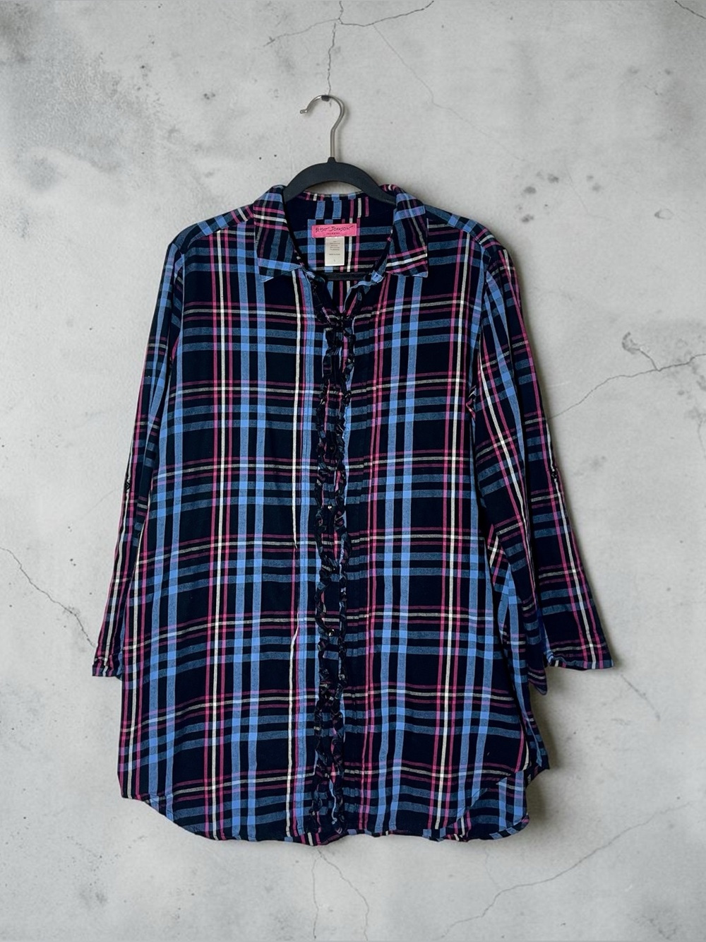 Betsey Johnson Intimates Plaid Sleep Shirt Size Large